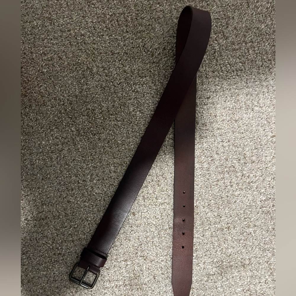 Shinola Brown Leather Belt with Silver Buckle